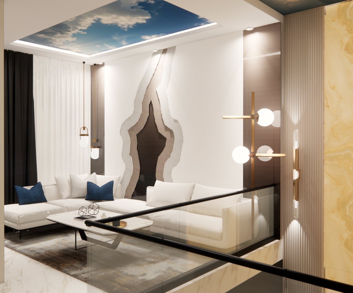 Mountain-mural bedroom, alternate angle