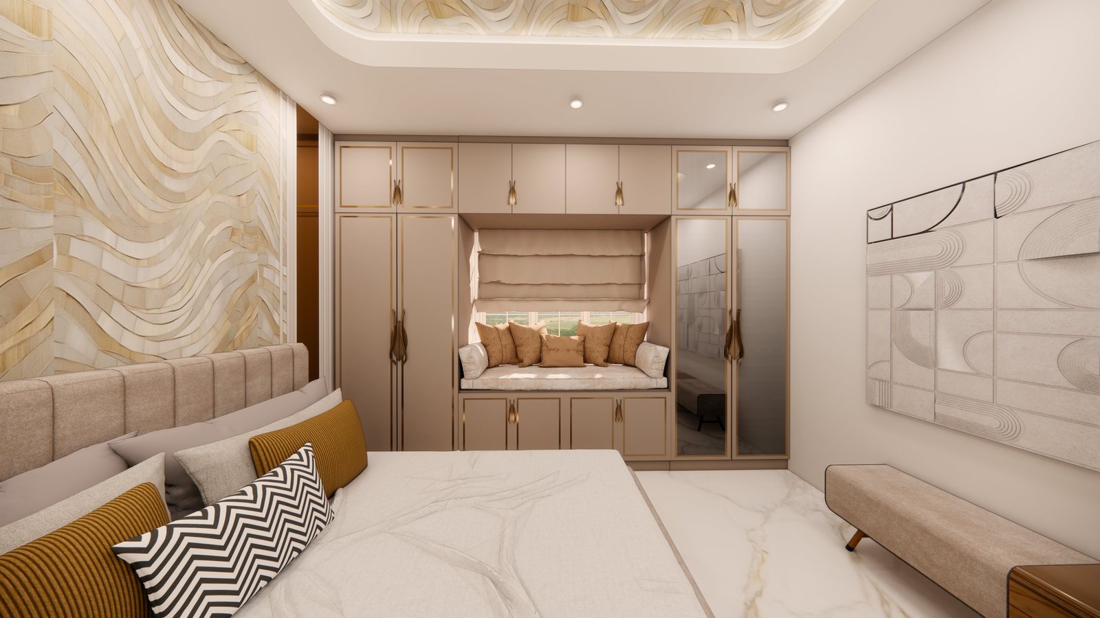 Master bedroom wardrobe and window seat