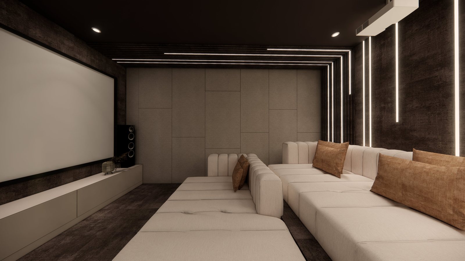 Home theatre screen with side speakers
