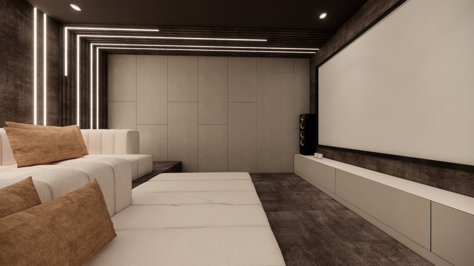 Home theatre wall panelling and lighting detail