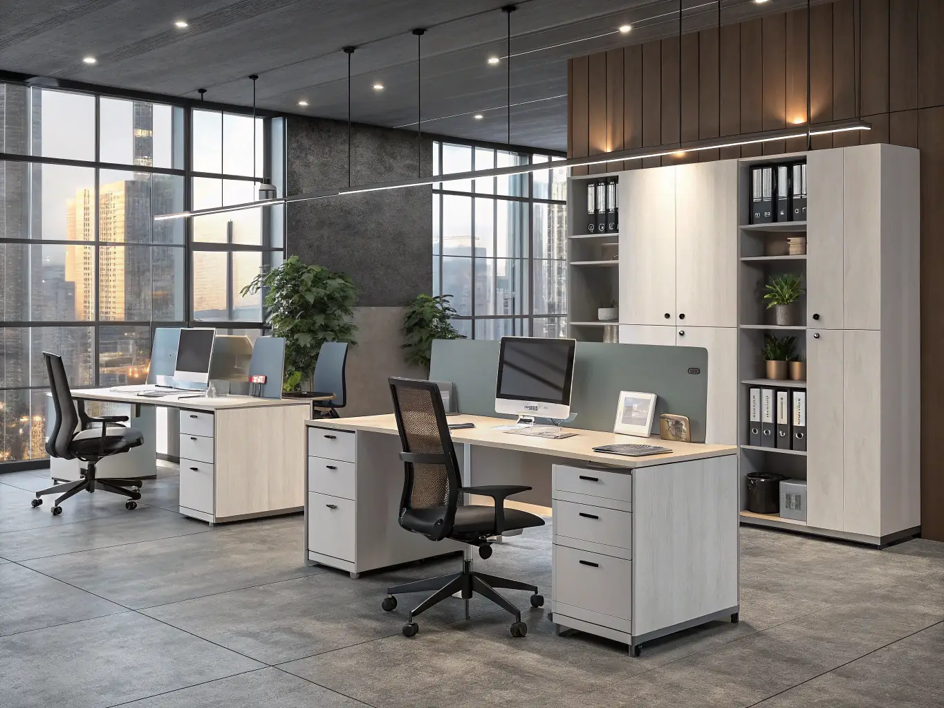 A modern office space with ergonomic furniture, collaborative workspaces, and stylish decor, exemplifying Glaze Interiors' commercial design capabilities.